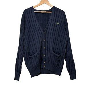 Vintage Lacoste Chemise Cardigan Sweater Cable Knit Academia Navy Men’s Large